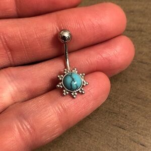 Silver Tone and Faux Turquoise Sunburst Belly Ring